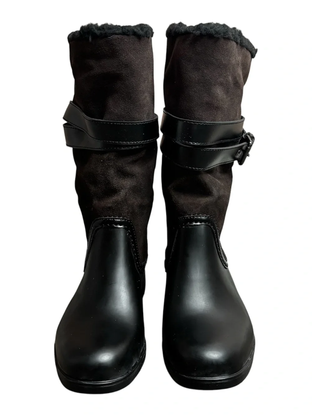 Coach Zena Black and Brown Winter Boots with Faux Fur Cuff Size 9
